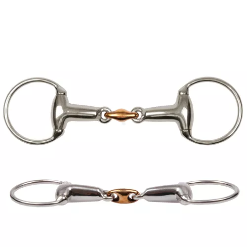 15172 STALLION-NY Hollow eggbutt bit with brass link - stainless steel