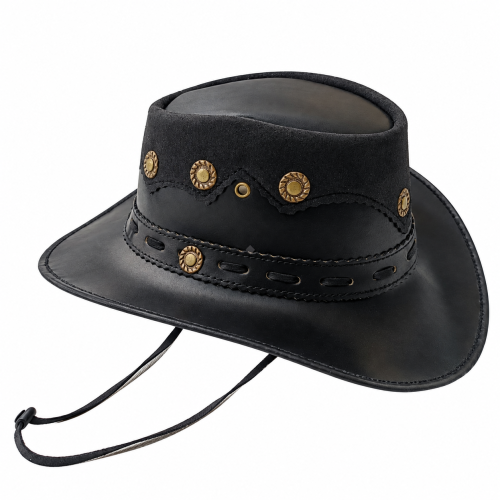 Black Leather Western Hat with Decorative Hatband