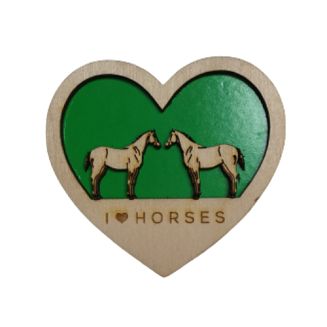 Drewniany magnes w kształcie serca z konikami - 3