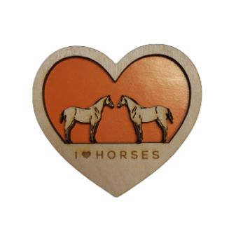 Drewniany magnes w kształcie serca z konikami - 4