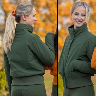COVALLIERO – zimowa kurtka dla kobiet, które chcą połączyć komfort cieplny, ochronę przed wilgocią i elegancki jeździecki styl. Sprawdzi się podczas zimowych treningów, spacerów po stajni i codziennych aktywności w chłodnym sezonie.