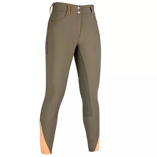 Bryczesy damskie HKM Lyon z pełnym silikonowym lejem, olive green / 13534