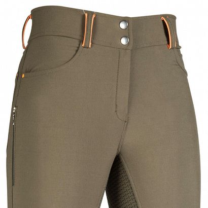 Riding breeches HKM Lyon silicone full seat, olive green/  13534