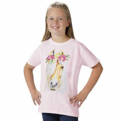 T-shirt bawełniany HKM Flower Horse, młodzieżowa - kolor różowy - rose