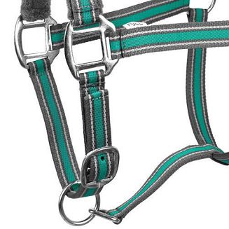 Kantar taśmowy z uwiązem Y Calipso podszyty futerkiem, popiel-zielony / 0329 - 4