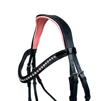 Leather Bridle HORSE ENJOY Glamour , Flash Noseband, Web Reins, Black / 19420 - 2