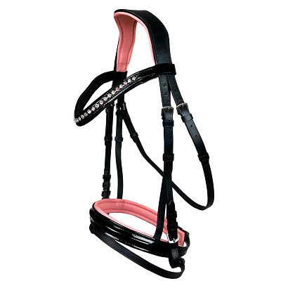 Leather Bridle HORSE ENJOY Glamour , Flash Noseband, Web Reins, Black / 19420