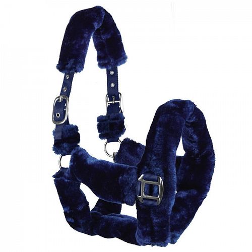 Halter lined with fur HE HORSENJOY Cuddly, navy blue