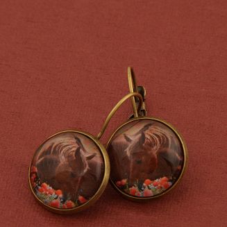 Kolczyki wiszące mosiężne OLD FASION z motywem konia / 1243 - 4