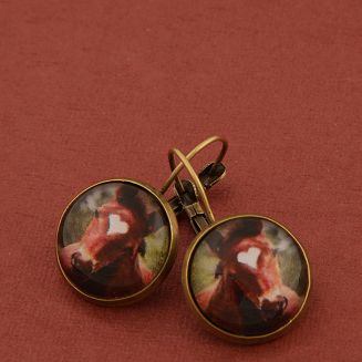 Kolczyki wiszące mosiężne OLD FASION z motywem konia / 1243 - 5