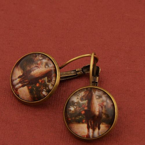 Kolczyki wiszące mosiężne OLD FASION z motywem konia / 1243