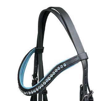 Ogłowie skórzana na kucyka Y Abigail czarne z turkusowymi dodatkami /39210 - 2