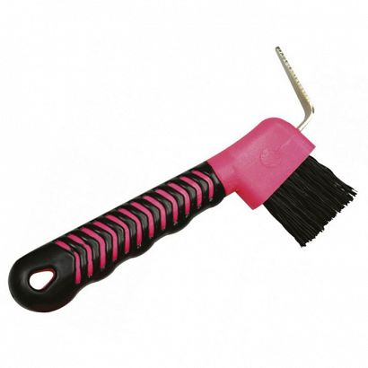 Hoof pick HIPPOTONIC rubberized handle, fuchsia - black / 700089232