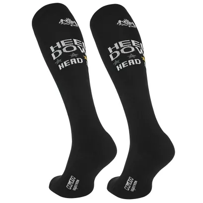 Equestrian Knee-High Socks – Bonmot  - " Heels Down, Head up" , Black / SPDH 05