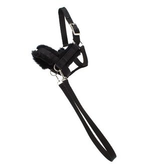 Halter-bridle HOBBY HORSE, lined with fur, with reins, black - 2
