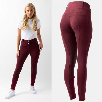 Ladies' riding breeches HORZE Mira full greep, burgundy brown / 36815