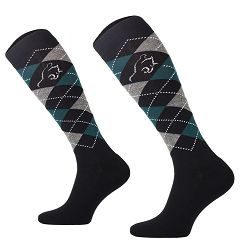 Cotton Equestrian Knee-High Socks, Diamonds + black, grey, turquois + silver thread / SPDJ 25