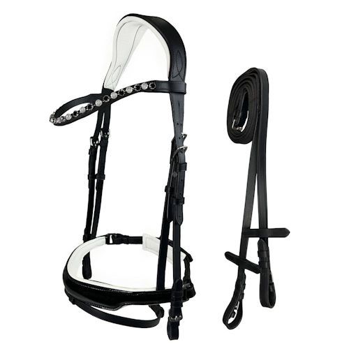 Ogłowie anatomiczne Y Alesja podszywane, z nachrapnikiem szwedzkim, czarne /  5902