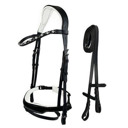 Ogłowie anatomiczne Y Alesja podszywane, z nachrapnikiem szwedzkim, czarne /  5902