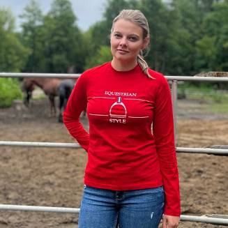 Bluzka jeździecka, damska HKM Equine Sports, Style Jesień - Zima 2022/23 - kolor czerwony - red