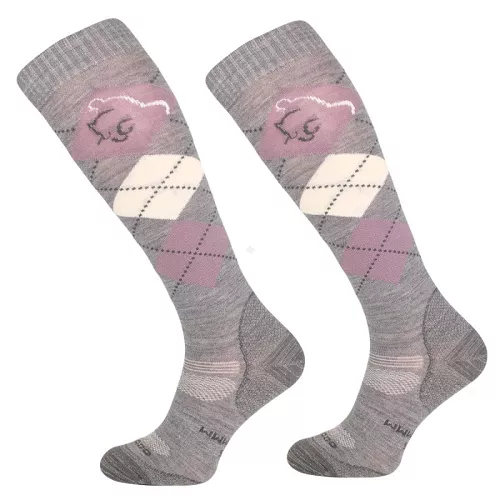 Podkolanówki jeździeckie Romby z wełną merynosa Grey / SPJW 09