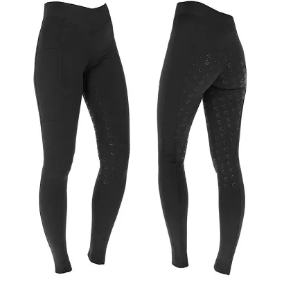 Bryczesy - Legginsy jeździeckie damskie COVALLIERO ClassicStar, pełny silikonowy lej, czarne