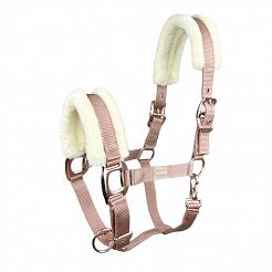 Halter for horses PEARL lined with fur - pastel pink