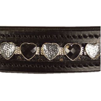 Ogłowie skórzane Y Hearts nachrapnik kombinowany, wodze parciane, czarne / 38220 - 2