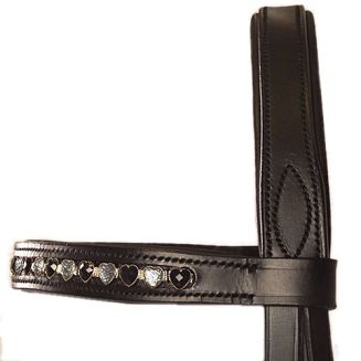 Ogłowie skórzane Y Hearts nachrapnik kombinowany, wodze parciane, czarne / 38220 - 3