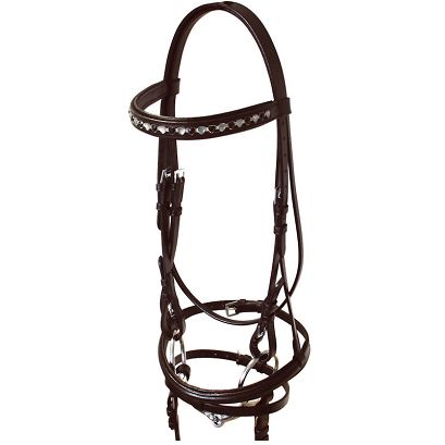 Ogłowie skórzane Y Hearts nachrapnik kombinowany, wodze parciane, czarne / 38220