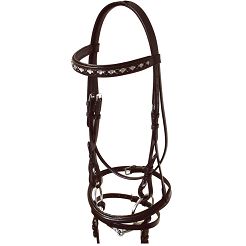 Ogłowie skórzane Y Hearts nachrapnik kombinowany, wodze parciane, czarne / 38220