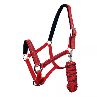 Halter Y with Star Pattern Padding and Lead Rope – Red