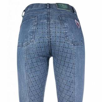 Bryczesy jeans HKM PATCHES DENIM młodzieżowe z pełnym silokonowym lejem / 1040 k