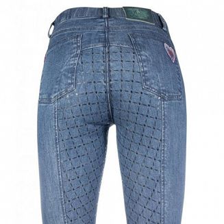 Bryczesy jeans HKM PATCHES DENIM młodzieżowe z pełnym silokonowym lejem / 1040 k