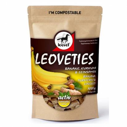 Smaczki dla konia LEOVET LEOVETIES banan, kurkuma i siemię lniane, 1000g