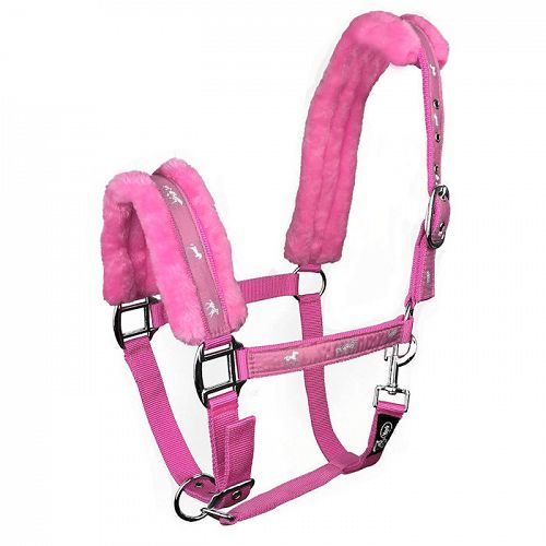 Horses halter SOFTY lined with fur - light pink